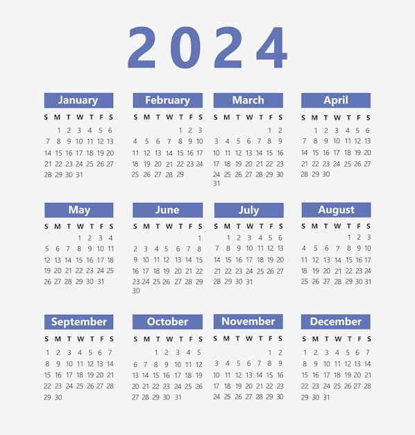 Calendário para 2024 estilo minimalista ano novo