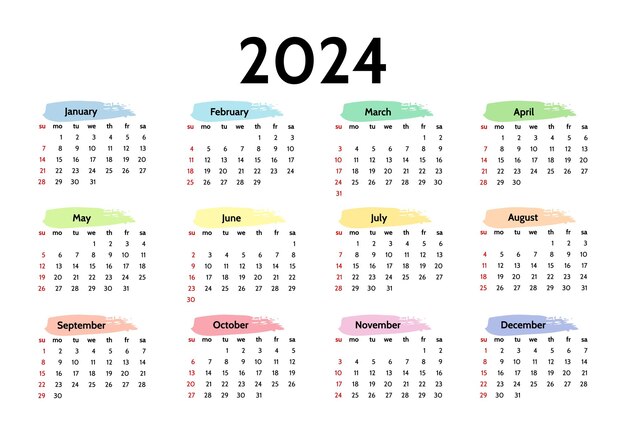 Calendário para 2024 isolado em fundo branco