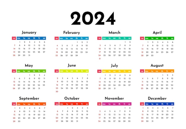 Calendário para 2024 isolado em um fundo branco