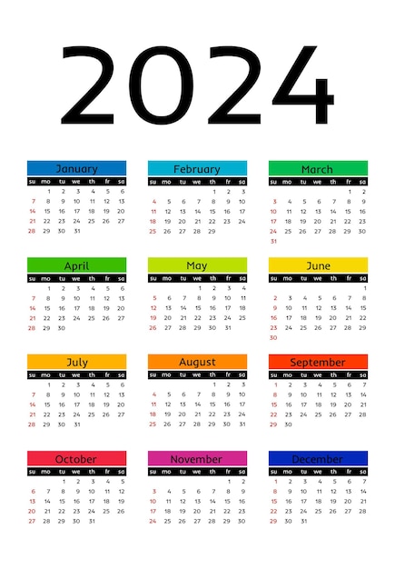 Calendário para 2024 isolado em um fundo branco