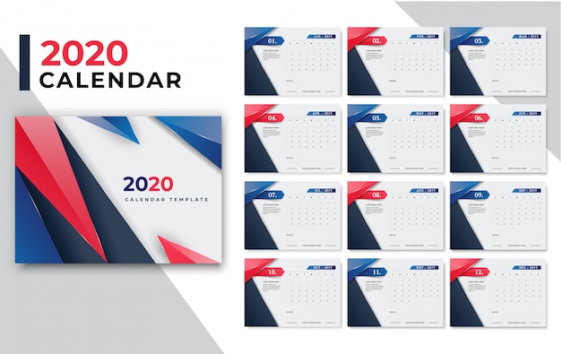 Vetor calendário para o ano de 2020