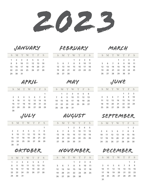 Calendário para o ano de 2023.