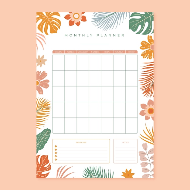 Vetor calendário planejador mensal desenhado à mão