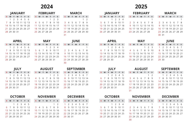 Vetor calendário vertical vetorial de 2024 e 2025 ilustração moderna planeje seu ano com estilo