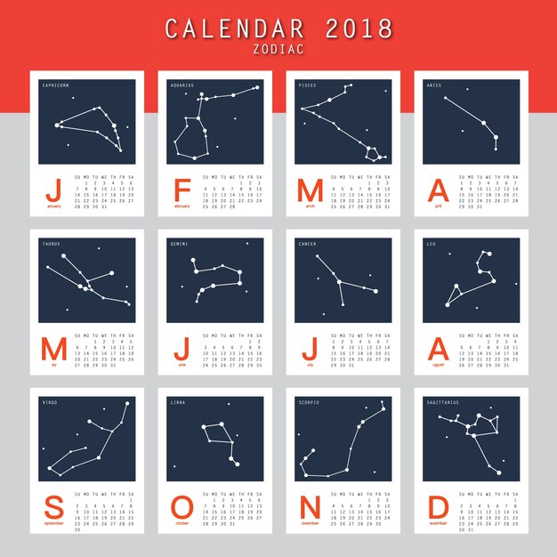 Calendário zodiac 2018 design inteligente