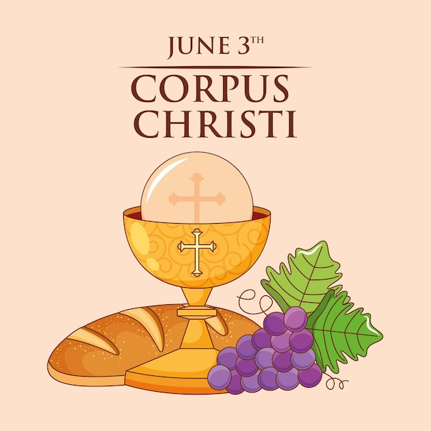 Cálice com desenho de pão e uva. cartão corpus christi