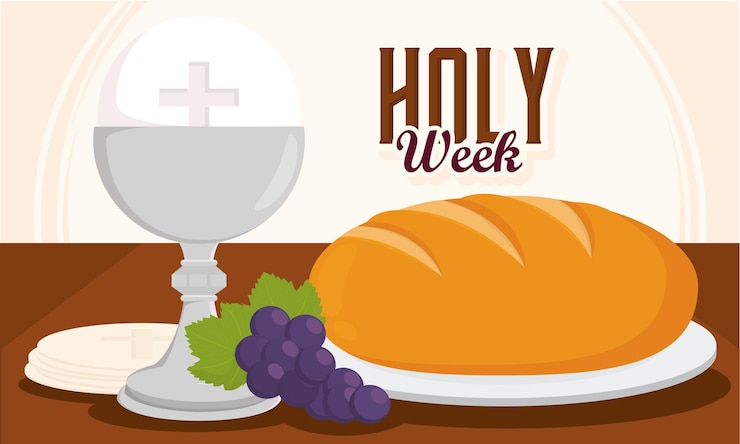 Vetor cálice de pão comunhão obélica uvas semana santa ilustração vetorial