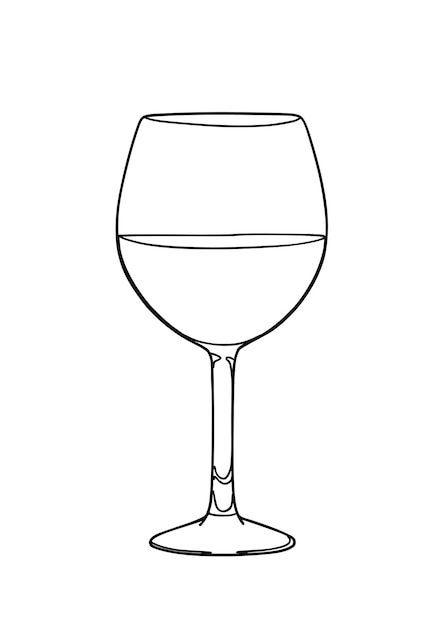 Vetor cálice de vidro com vinho bebida alcoólica talheres doodle coloração de desenho linear