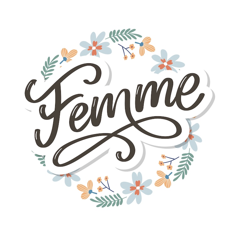 Vetor caligrafia de letras de texto femme decorativo