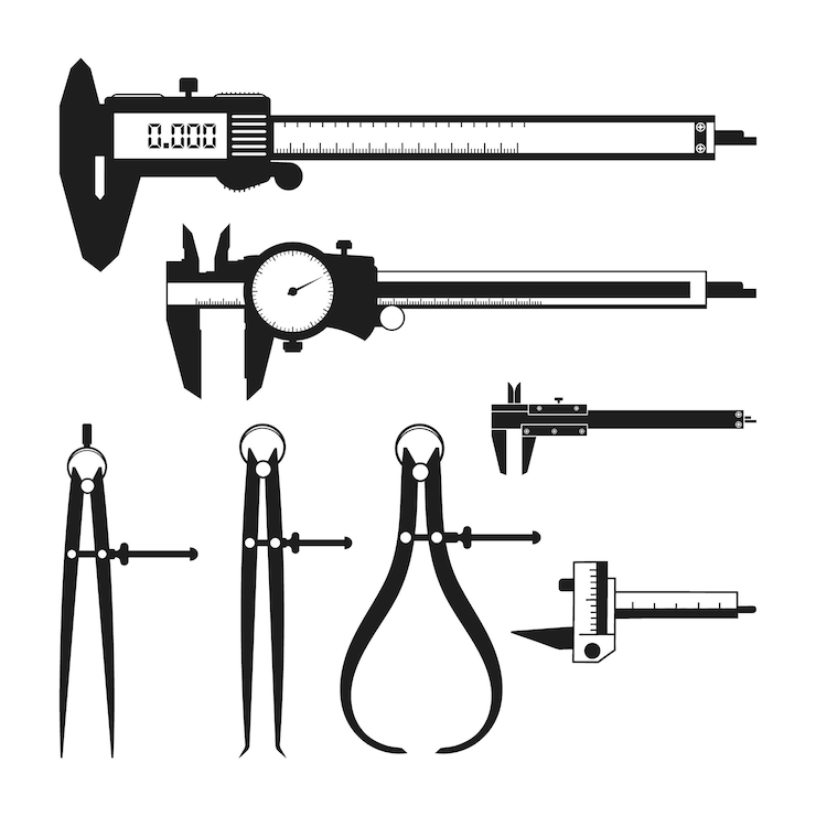 Vetor caliper silhouette engenharia construção vector caliper esboço mecânico calipers medida