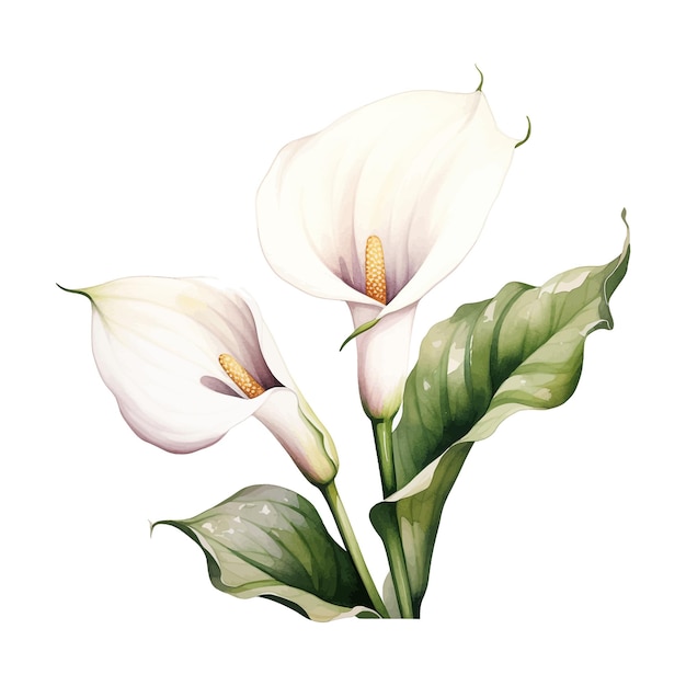 Vetor calla lily aquarela flor conjunto clipart fundo branco