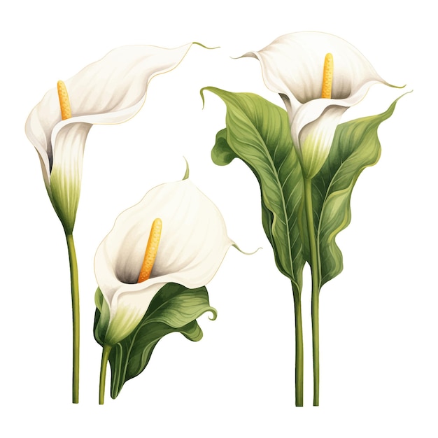 Vetor calla lily aquarela flor conjunto clipart fundo branco