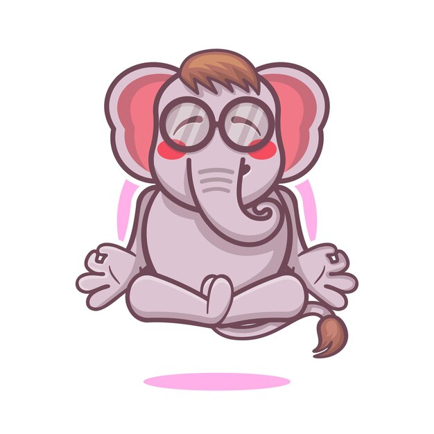 Calmo elefante animal personagem mascote com yoga meditação pose desenho animado isolado