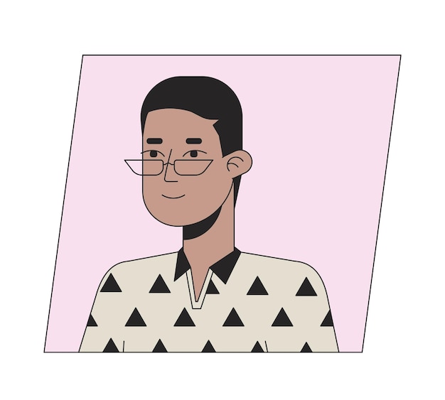 Calmo menino afro-americano de óculos de cor plana ícone de desenho animado avatar