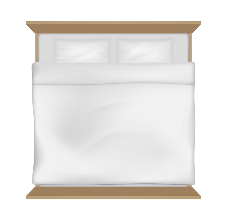 Vetor cama de casal com colchão cobertor edredom branco lençóis e travesseiros cama realista para quarto familiar