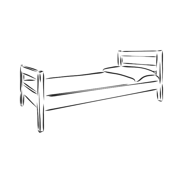 Cama de vetor contorno preto sobre fundo branco. cama, ilustração de desenho vetorial