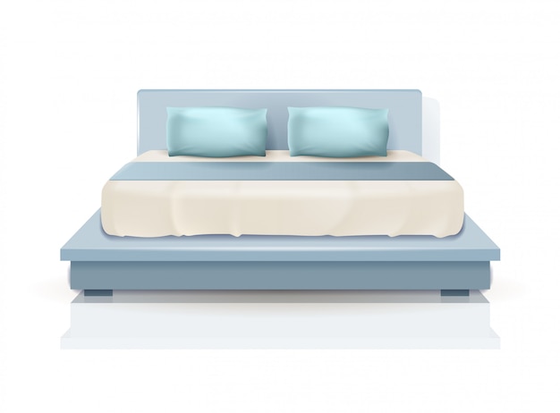 Cama King Size Dupla com Travesseiros Azuis e Cobertor