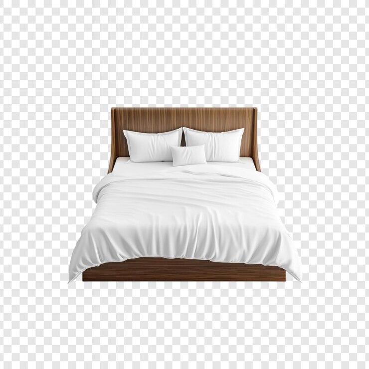 Vetor cama moderna de couro castanho com roupa de cama branca