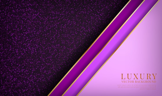 Camada de sobreposição de fundo de luxo abstrato roxo com efeito de linhas metálicas douradas