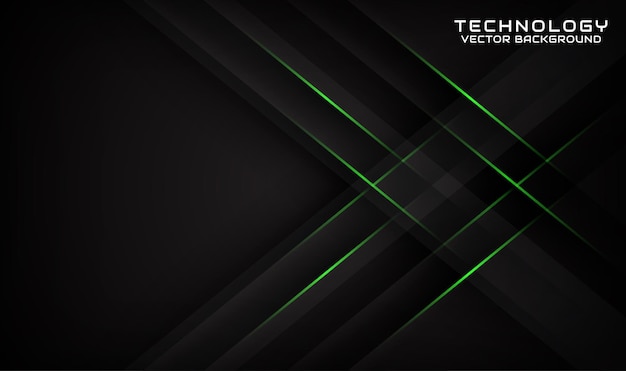 Vetor camada de sobreposição de fundo de tecnologia 3d preto abstrato com efeito de linhas verdes geométricas