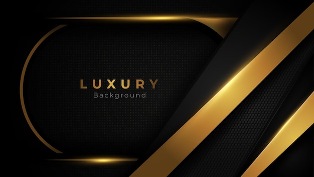 Camada de sobreposição de fundo moderno de luxo gradiente dourado no desenho geométrico dourado e preto escuro