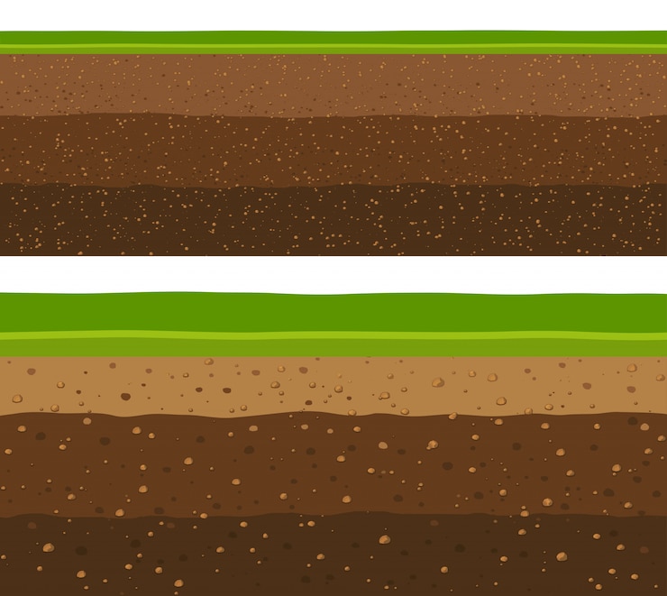 Vetor camadas de grama com camadas subterrâneas da terra.