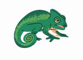 Vetor camaleão adorável lagarto bonito com pele de camuflagem verde réptil engraçado com cauda enrolada animal réptil fauna floresta tropical habitante da selva ilustração vetorial isolada plana em fundo branco