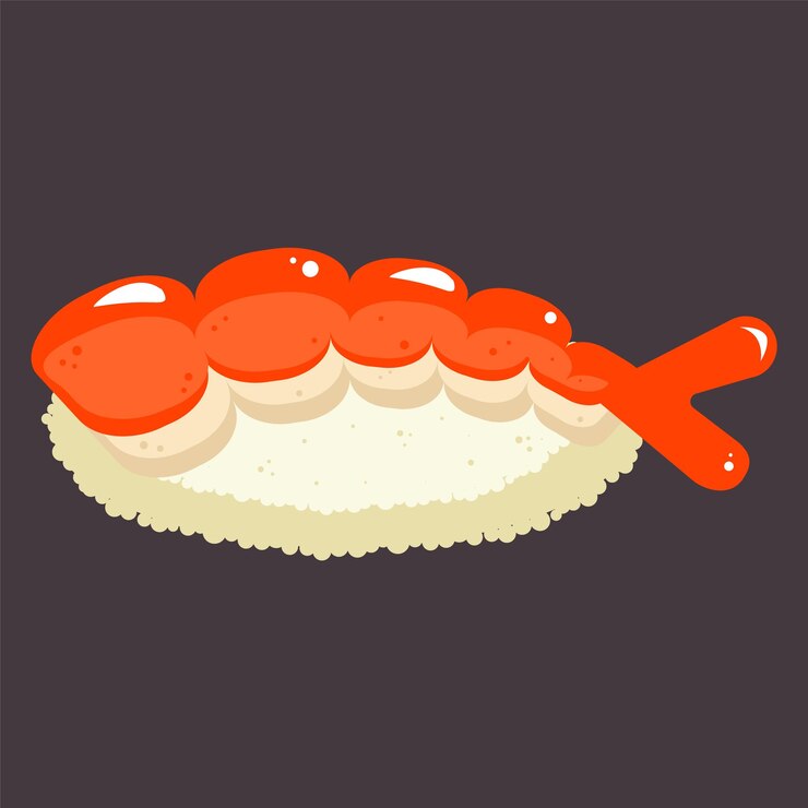 Vetor camarão de sushi com elemento de ícone de arroz em fundo escuro