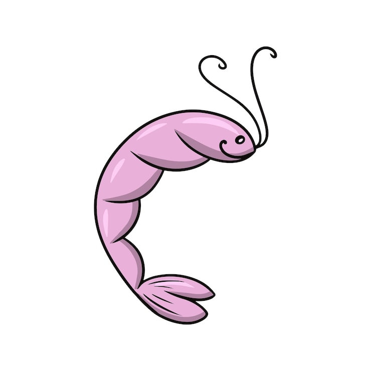 Vetor camarão rosa fofo da vida marinha com uma ilustração vetorial de sorriso no estilo de desenho animado
