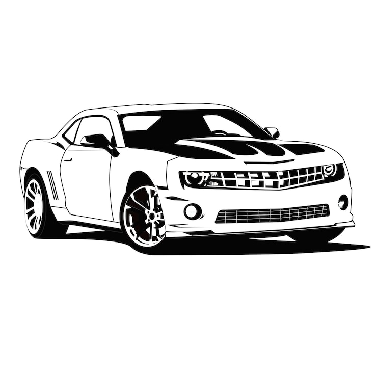 Vetor camaro ss muscle car design vetorial preto e branco