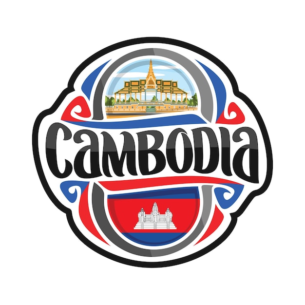 Camboja adesivo bandeira logotipo distintivo viagem lembrança ilustração