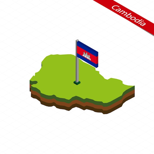 Camboja isométrico mapa e bandeira ilustração vetorial