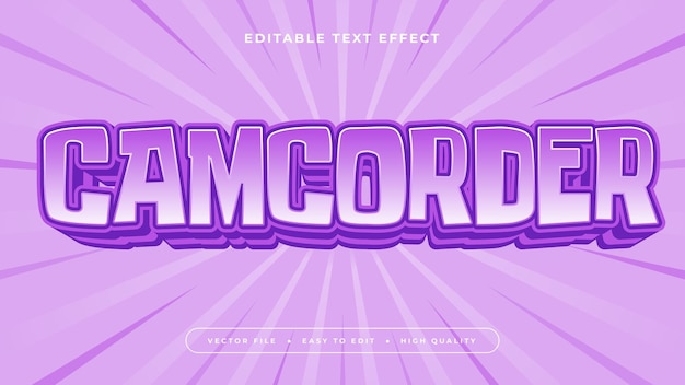 Camcorder branco roxo estilo de fonte de efeito de texto 3D editável