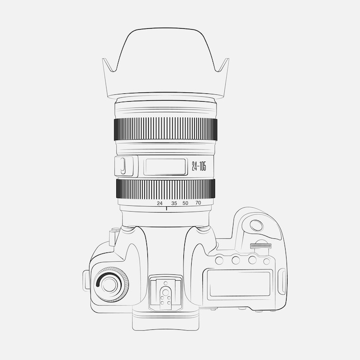 Vetor câmera com lente óptica ilustração vetorial esboço para criatividade
