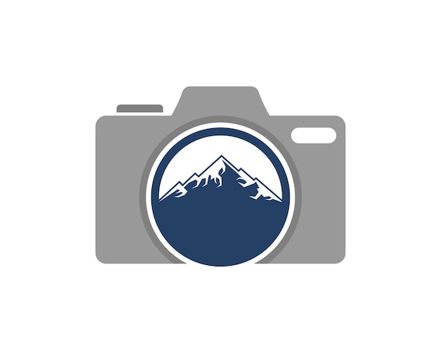 Câmera com montanha azul na lente