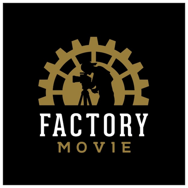 Câmera de fábrica da engrenagem cog wheel para design de logotipo do estúdio de produção de cinema de filme