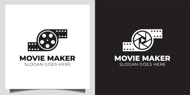 Câmera de vídeo com rolo de filme, cinema, para produção de filme ou modelo de logotipo do criador de filmes