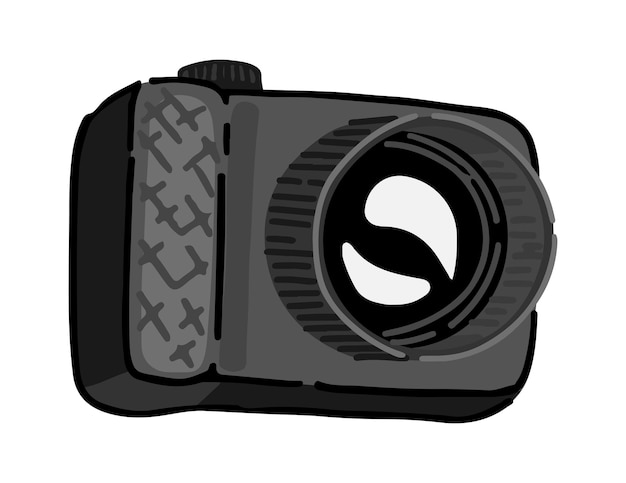 Vetor câmera digital compacta equipamento de dispositivo fotográfico doodle isolado em branco ilustração de desenho animado