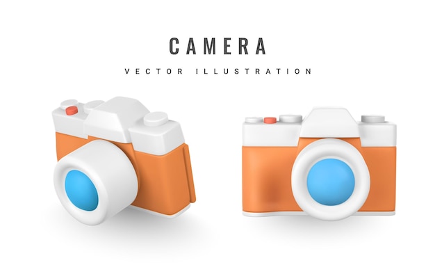 Câmera fotográfica de desenho animado bonito câmera 3d realista objeto de verão ilustração vetorial