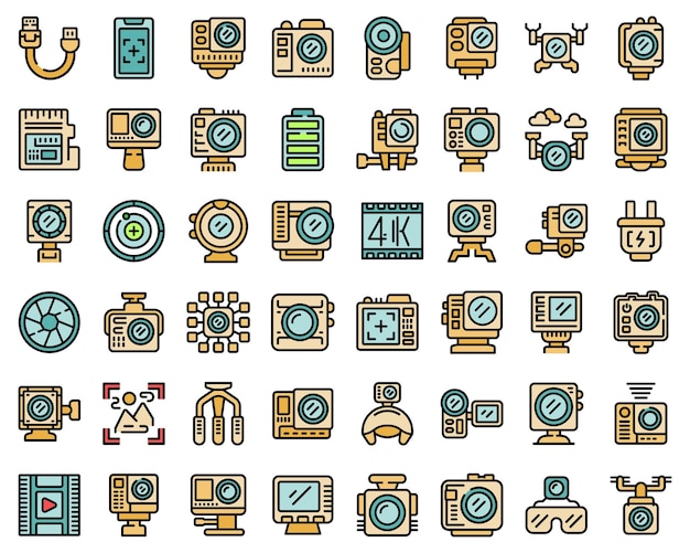 Camera go pro icons set vector flat