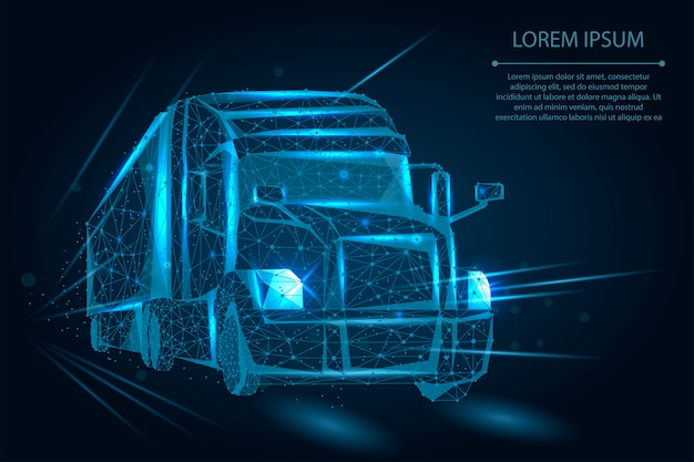 Caminhão abstrato que consiste em pontos, linhas e formas. camião pesado van na estrada rodovia
