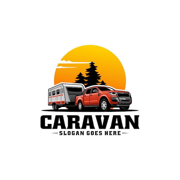 Caminhão com vetor de logotipo de reboque de caravana