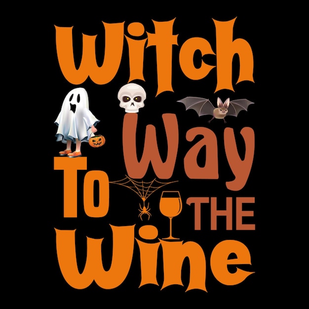 Caminho da bruxa para o vinho - design engraçado de camiseta vintage de halloween