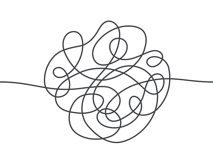 Caminho da linha abstrata do caos. Maneira difícil. Continue a linha. Rabiscar caminho do caos. Ilustração em vetor doodle desenhado mão isolada no fundo branco. Traço editável