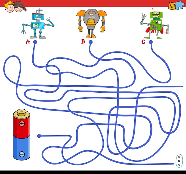 Caminho de labirinto com robôs e bateria