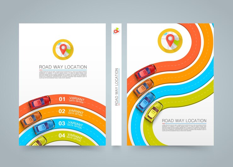 Vetor caminho pavimentado na estrada. banner road book. papel tamanho a4, fundo vector