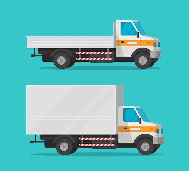 Caminhões de carga ou caminhão e veículos de entrega ou conjunto de veículos, transporte da indústria de carga de desenho animado, pequenos carros semi-caminhão de correio e vans vagão para envio de clipart imagem