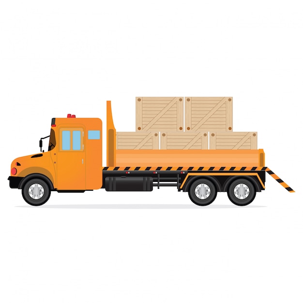 Vetor caminhões de entrega com caixas de madeira.