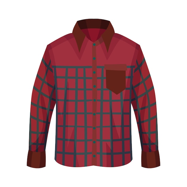 Vetor camisa com botões em xadrez vermelho com mangas longas e bolso como ilustração vetorial de roupas masculinas