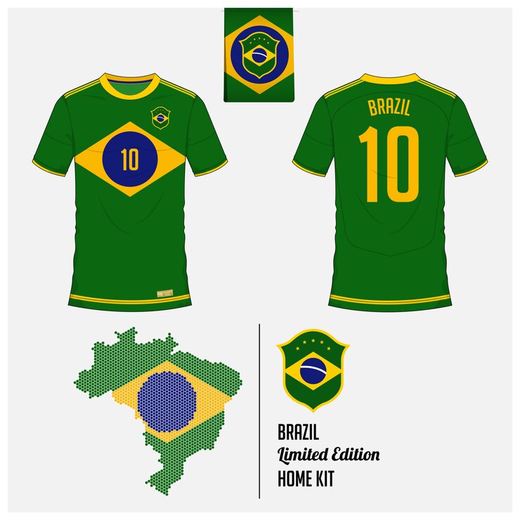 Camisa de futebol do Brasil ou modelo de kit de futebol
